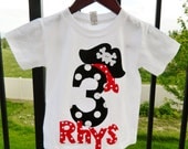 Ahoy Matey - Pirate shirt boy baby, toddler personalized birthday number or initial red name with black pirate hat applique NB  - 16