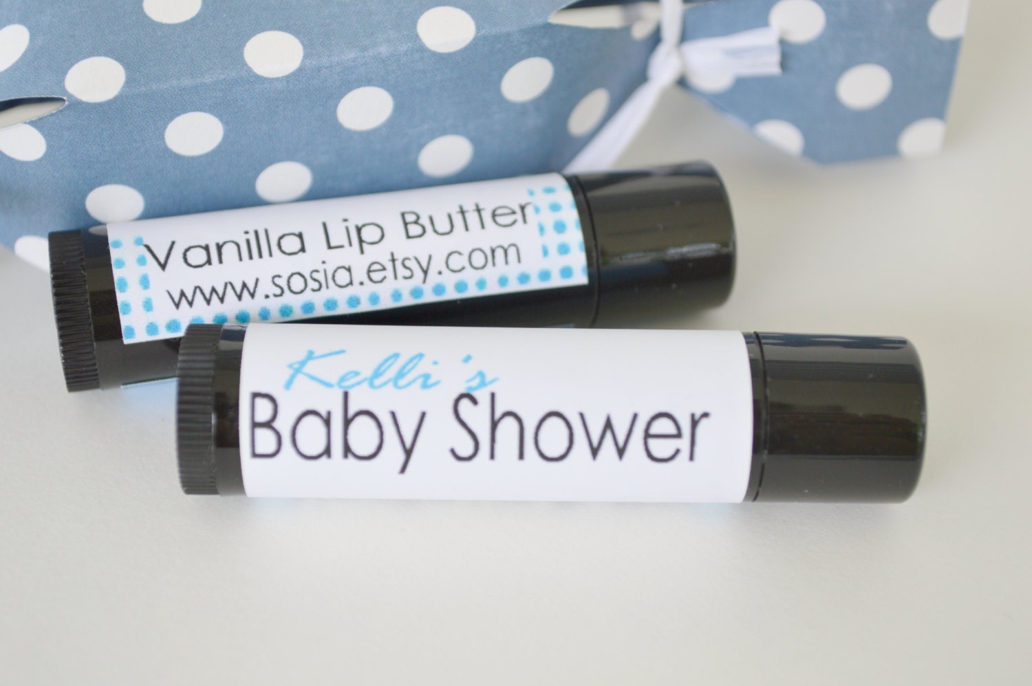 Blue Baby Shower Lip Butter Favors: 20 Personalized Vanilla Lip Butters
