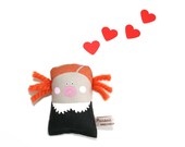 Handmade Doll, Rag Doll, Fabric Doll, Soft Doll, Painted Doll, Soft Sculpture, Art Doll, Orange, Black, Poosac