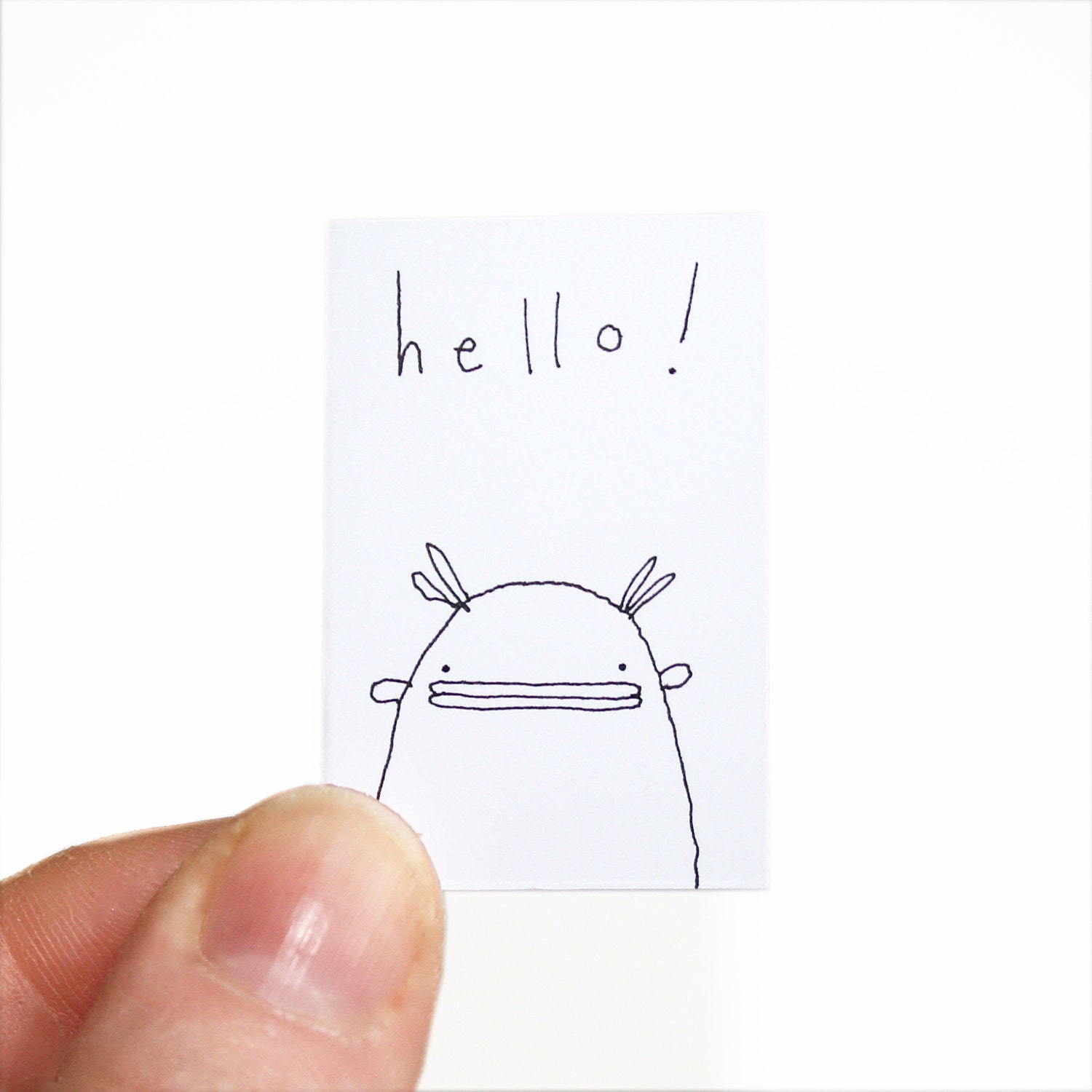 Miniature Greeting Card, Tiny Greeting Card & Envelope, Hello, Miniature Art, Tiny Art, Ink Drawing, Black, White, Poosac