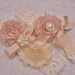 SALE - Bridal Garter Heirloom Rose Wedding Garter Set with Toss Garter Heirloom Rose and Tea Stained Ivory with Rhinestones and Pearls