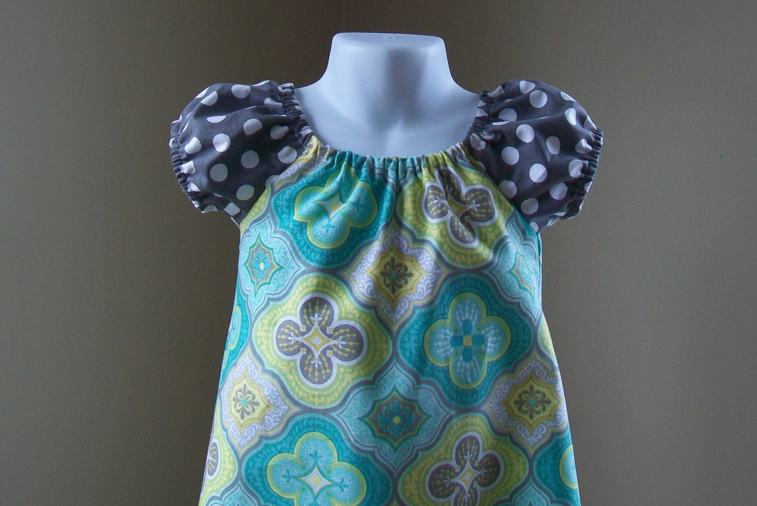 Girl's Infants Toddlers Peasant Dress  - Fresh Colors - Aqua and Gray