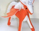 Creamsicle Colored Plush Pegacorn, Orange and White Stuffed Unicorn / Pegasus Toy, Handmade of Eco-fi Felt, Fantastical Animal Friend