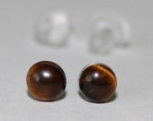 4mm Natural Tigereye Stone Cabochon studs, Surgical Steel Posts and Silicone Ear nuts (hypoallergenic), Cabochon Gemstone