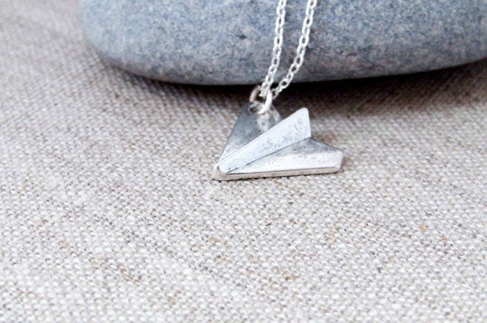 One Direction - Antique Silver Paper Airplane Pendant Necklace - Paper Plane Necklace - Celebrity Style Jewelry