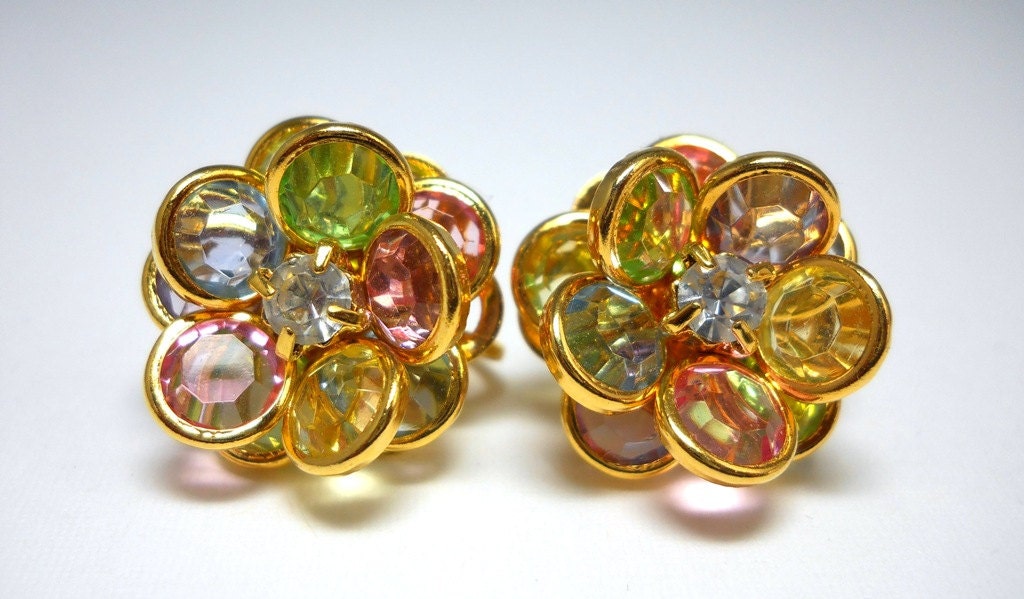 Vintage Pastel Crystal Earrings by Avon