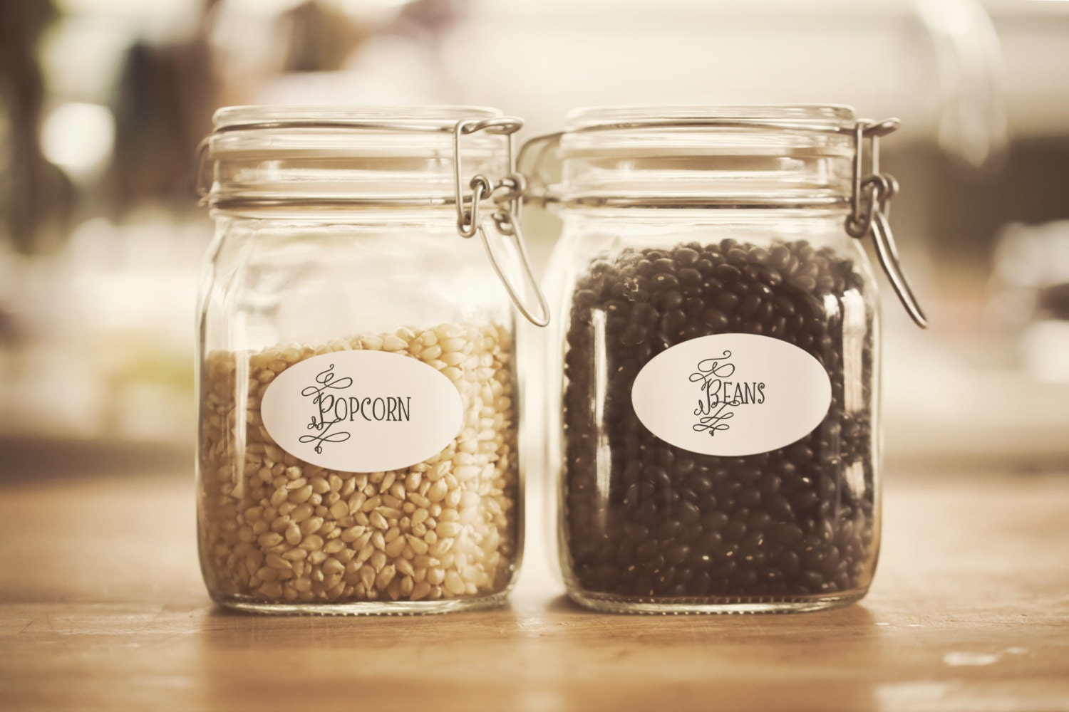 Set of 10 Labels - Kitchen/Pantry Organization and Food Labels - Glossy Ovals - "Vines"