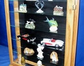 Wall Curio Cabinet Light Oak Finish Black Wood Back