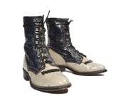 Vintage Laredo Ankle Boots Lace Up Roper Style Two Tone Denim Blue and Grey for a Women's Size 7