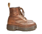 Men's Dr Marten Boots 8 Eye Made in England Brown Leather Thick Soles size 8 UK / 9 US