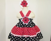 Baby Girl Toddler Dress  2T/3T  Children Clothing Polka Dot Boutique Handmade Shirred Elastic Top Twirl Ruffled Bottom Kids Clothes