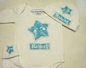 Baby Boy Personalized Onesie Set Bodysuit Hat Socks Custom Boutique Handmade Children Clothing Keepsake Kids Clothes Newborn Infant