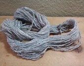 handspun light blue silk, alpaca, merino yarn, spun with glass beads