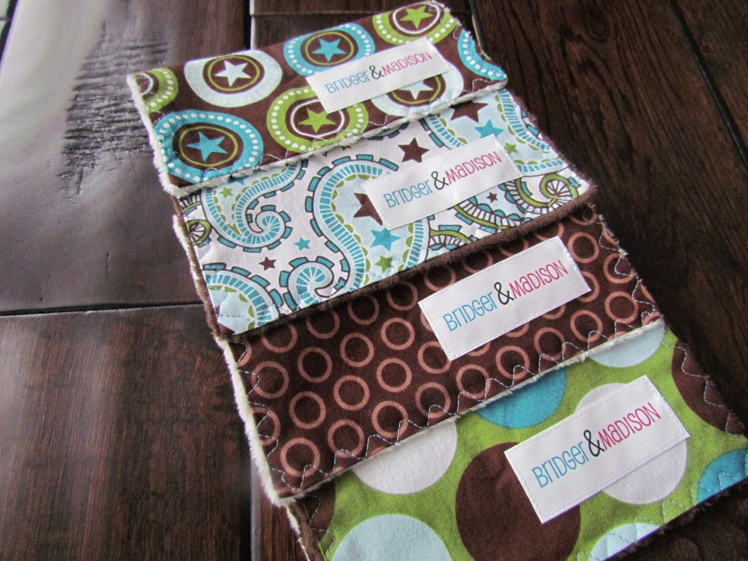 Baby Burp Cloths, Set of Four in Swirls and Stars- READY TO SHIP