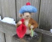 Benjamin Bunny Needle Felted Art Doll / Beatrix Potter Wool Animal / Waldorf Soft Toy / Springtime Rabbit Blue Hat