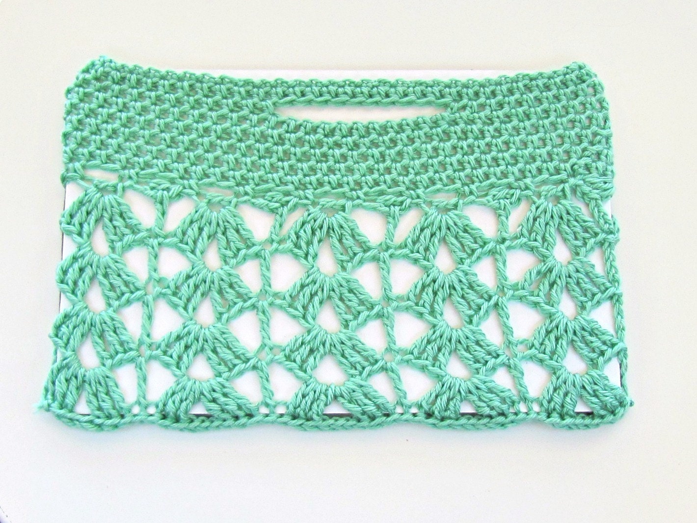 Handmade Crochet Lace 11" MacBook Air Sleeve Made With Reycled Plastic Bottles and Charity Tree Donation in Lemon, Mint, or Blush