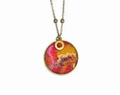 Felt Necklace Pendant red gold yellow burgundy pink  OOAK