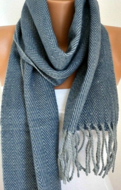 Father's Day Gift -  Men Scarf - Man Scarf - Wool Scarf -  Unisex Scarf - Zigzag Cowl Scarf Shawl - Neck Warmer  - Blue  Gray - Gift