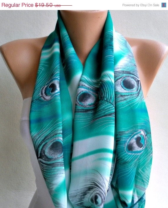BIG SALE Peacock - Infinity Scarf Shawl Circle Scarf Loop Scarf  Gift -fatwoman
