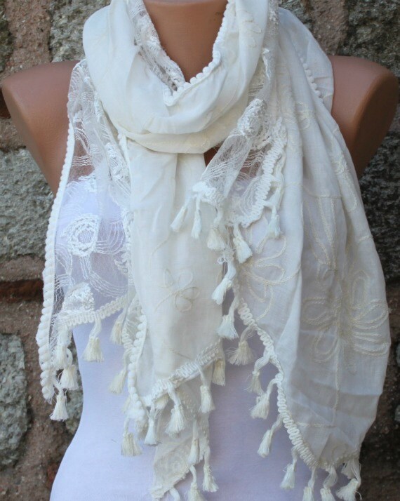 Creamy White Scarf - Lace Scarf -  Cowl Scarf  - fatwoman