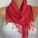 Red Scarf Women Pashmina Scarf - Cotton Scarf - - Cowl with Lace Edge - fatwoman