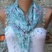 Cotton  Cowl Scarf - Shawl  with Lace Edge Blue - Multicolor