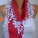 Red Scarf - Pashmina Scarf - Cowl Scarf with Lace Edge - fatwoman - LOVE - HEART
