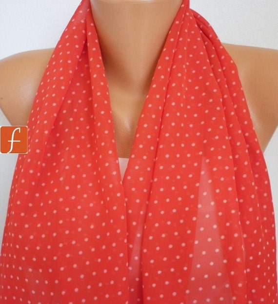 Red Polka Dot Infinity Scarf Shawl Circle Scarf Loop Scarf Gift - for her -- fatwoman