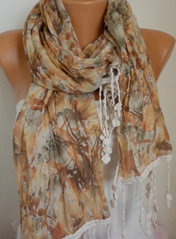 Floral Scarf - Shawl Scarf - Women  Scarf - Cowl Scarf  - Multicolor -fatwoman - Autumn / Fall Flowers