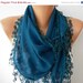BIG SALE Teal Scarf - Cotton Scarf - Cowl with Lace Edge -