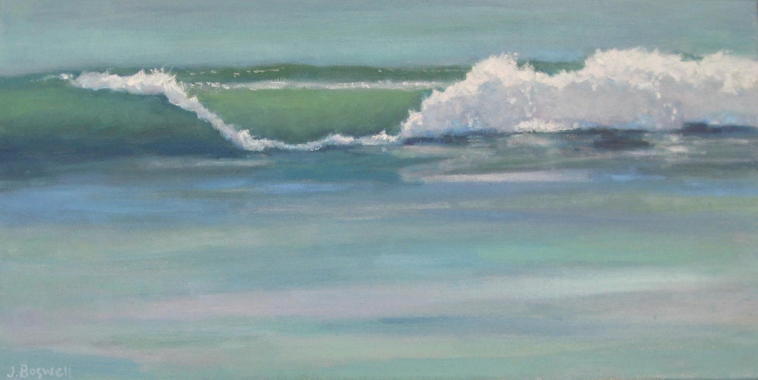 Jennifer Boswell Original Modern Abstract Surreal Realism Seascape Ocean Surf Waves Impressionist Oil Painting 10x20