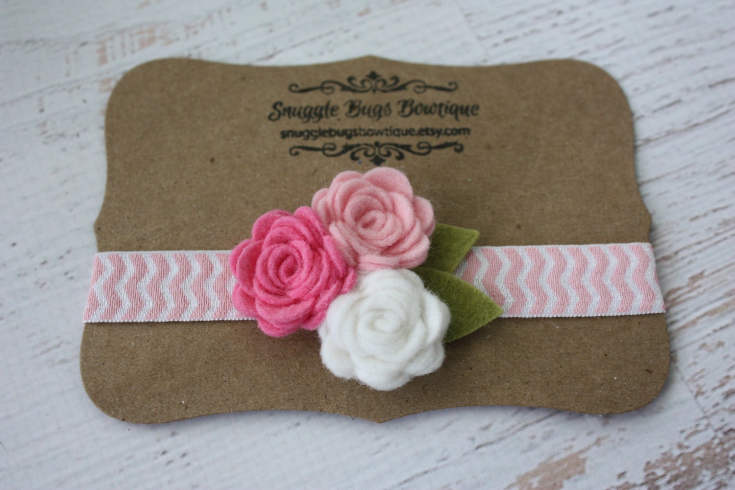 Pink and White Chevron Rose Bouquet - Baby Flower Headband , Newborn Baby to Adult