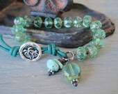 Beachy knotted bracelet - Palm Island - teal green aqua turquoise sterling silver, amazonite slashKnots slipKnots  leather, surfer boho chic