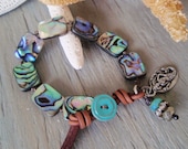 Abalone shell knotted bracelet - She Sells SeaShells - mermaid mother of pearl iridescent blue green sterling charm bracelet summer boho