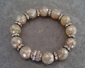 Vintage rhinestone Stretch bracelet 'BYGONES - Beige Opal' eco chic stack bracelet metallic tan neutral luxe bohemian
