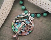 Mermaid crochet necklace - UpLifting Mermaid - sterling silver abalone shell semi precious stone green nautical beach summer surfer chic