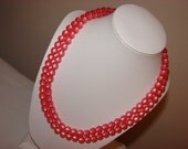Vintage Pink Moonglow Necklace Bubble Gum Pink Double Strand 1950s Necklace