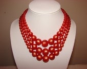 Vintage 1950s Orange Moonglow Lucite Multi-Strand Necklace Triple Strand Choker