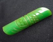 Vintage Bakelite Brooch Green Carved Pin