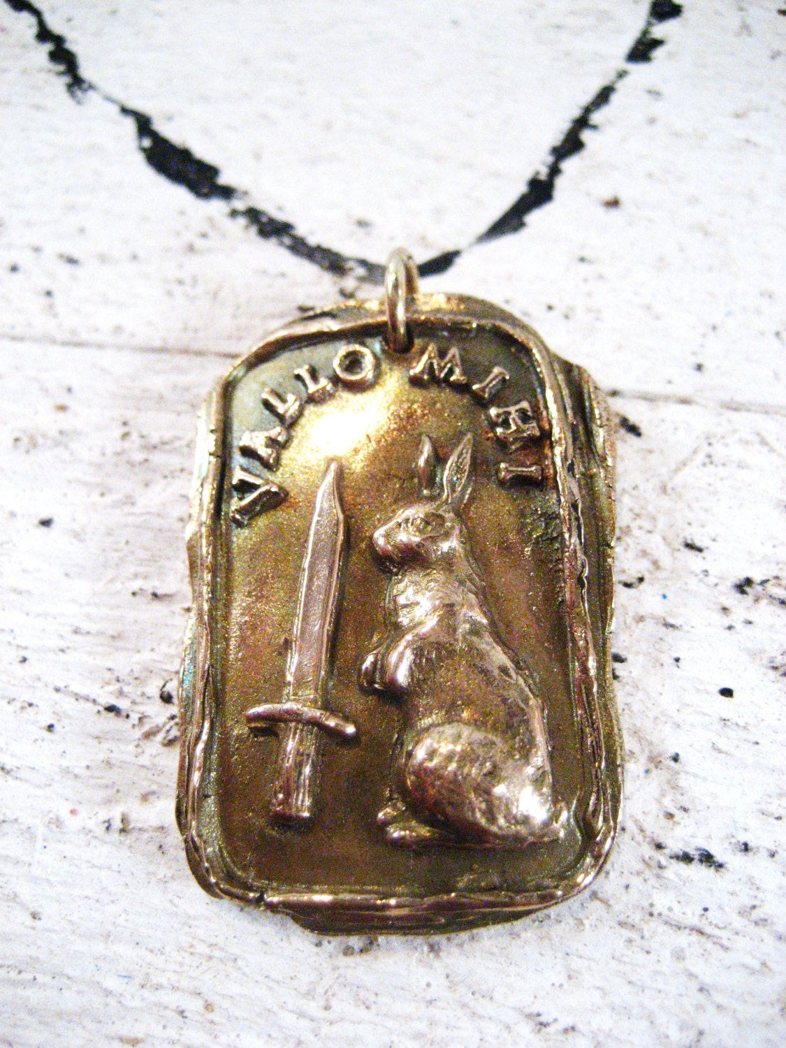 Rabbit and Dagger pendant in wax seal style