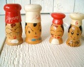 Two sets vintage salt and pepper shakers wooden chef heads