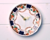 Vintage Brown, Orange flowers, Navy Blue Royal Albion Tea Party China Plate Wall Clock unusual gift