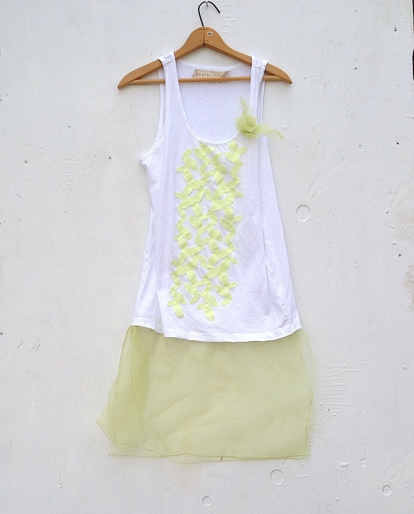 prairie white green leaves Calvin Klein tunic upcycled forest girl gypsy boho prairie girl dress