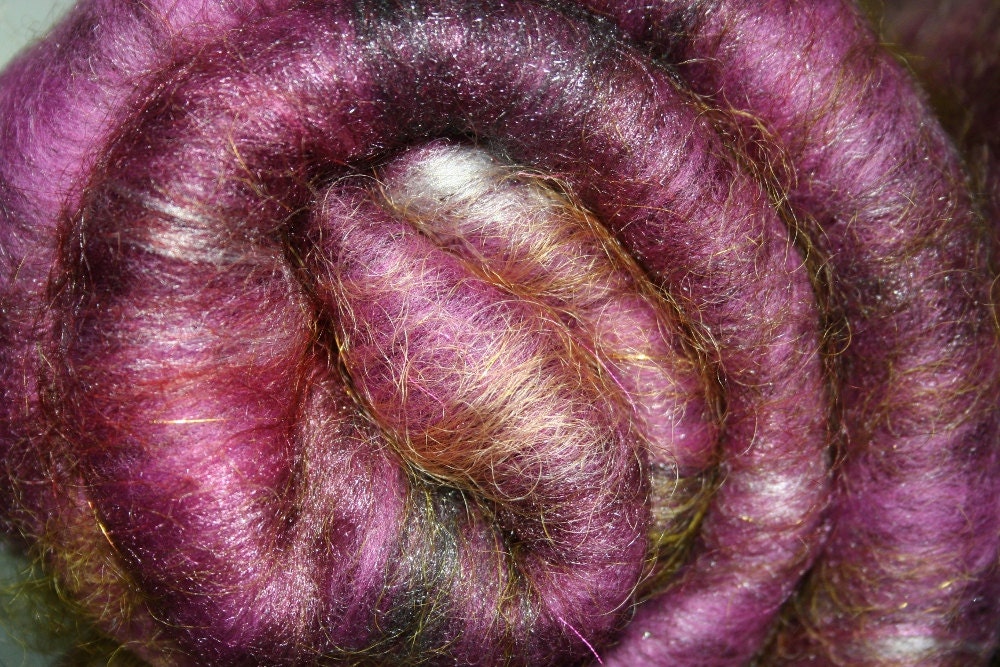 Batt Merino Bamboo Tussah Silk Firestar Leicester Locks Angelina 1.8 oz 52g OOAK Ready to Ship International - Coalesce