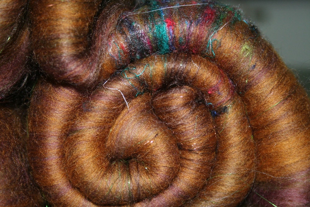 Batt Merino Bamboo Pulled Sari Silk Angelina Repeatable Colorway 1.46 oz 42g Ready to Ship International - Forest Floor