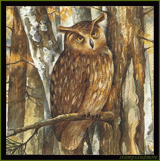 4 Forest Owl Paper Decoupage Napkins - Use For Crafts, Mixed Media, Scrapbooking, Collage And Altered Art Projects