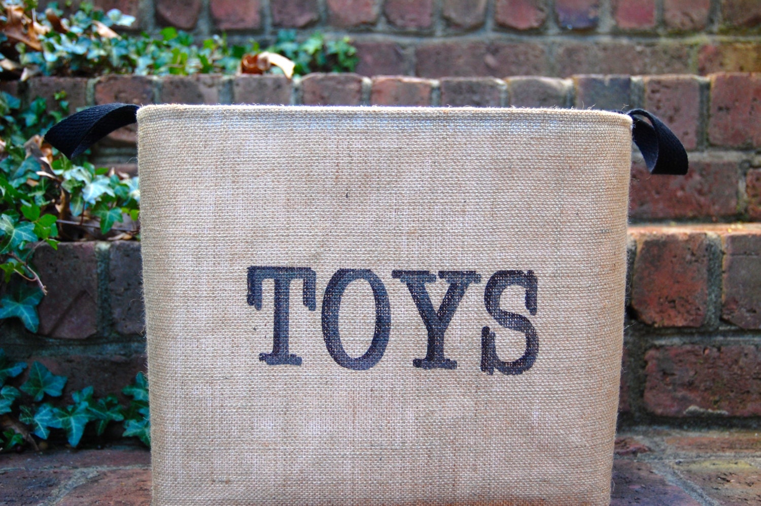 Monogram Burlap Fabric Bin Container for nursery decor or chic toy storage....offered by a southern bucket