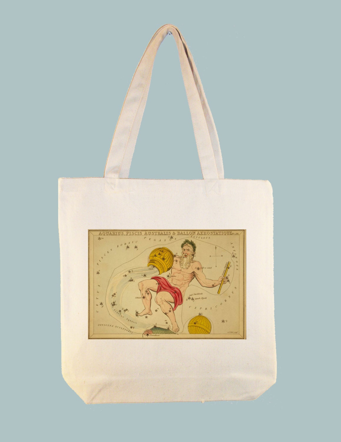 Aquarius Astrological Sign Vintage Star Chart Illustration 15x15 Tote -- other tote sizes available