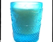 Sweet Pea scented vintage style, turquoise embossed glass soy candle: Mothers Day / Bridesmaid gift / Wedding gift idea
