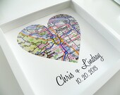Anniversary Gift Map Heart Framed Print Personalized Gift - Any Location Available- Great Engagement Gift